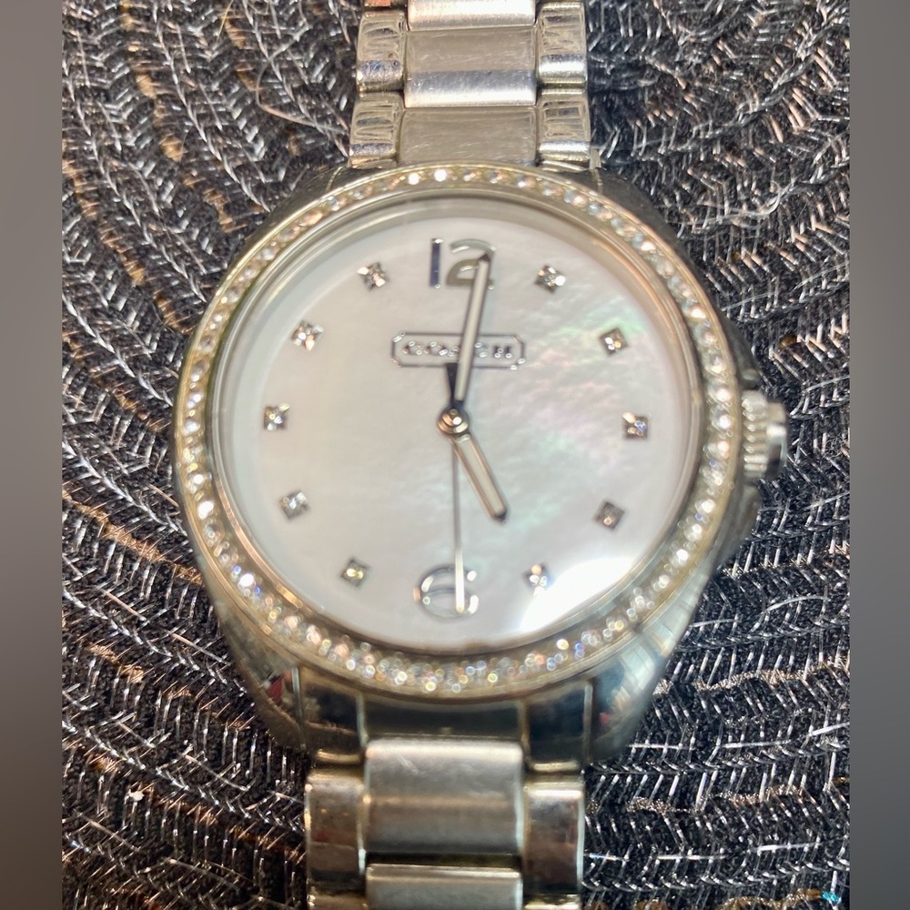 Coach Silver-Tone Mother of Pearl Crystal Bezel Watch - Picture 4 of 10